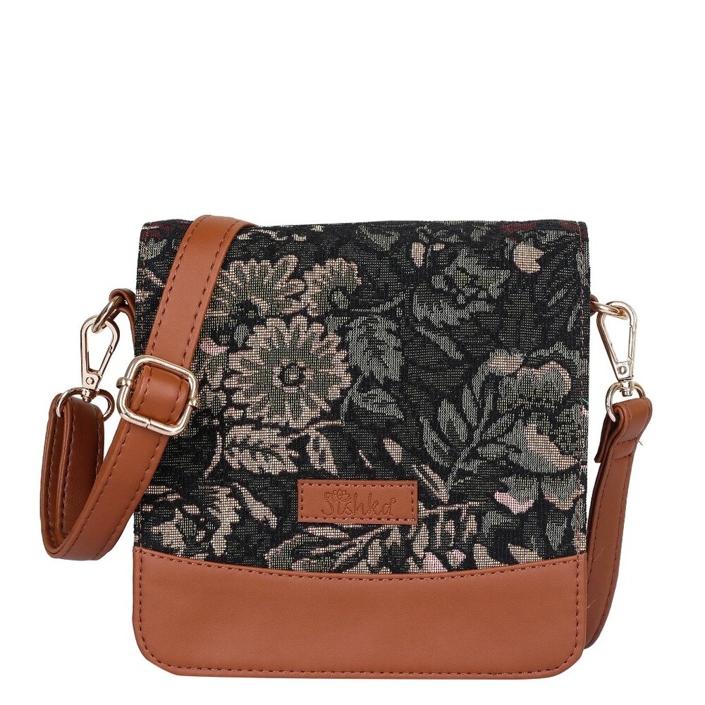 Women’s Vintage Tapestry Crossbody Bag | PU Leather-Trimmed Shoulder Sling bag